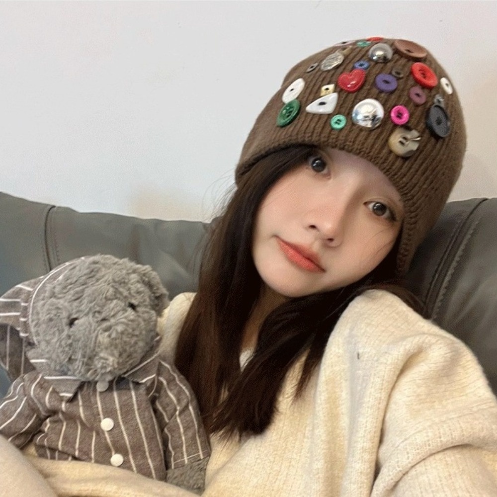 Colorful Button Beanie Hat Irr - Beanie Cuffed Knit recension och pris