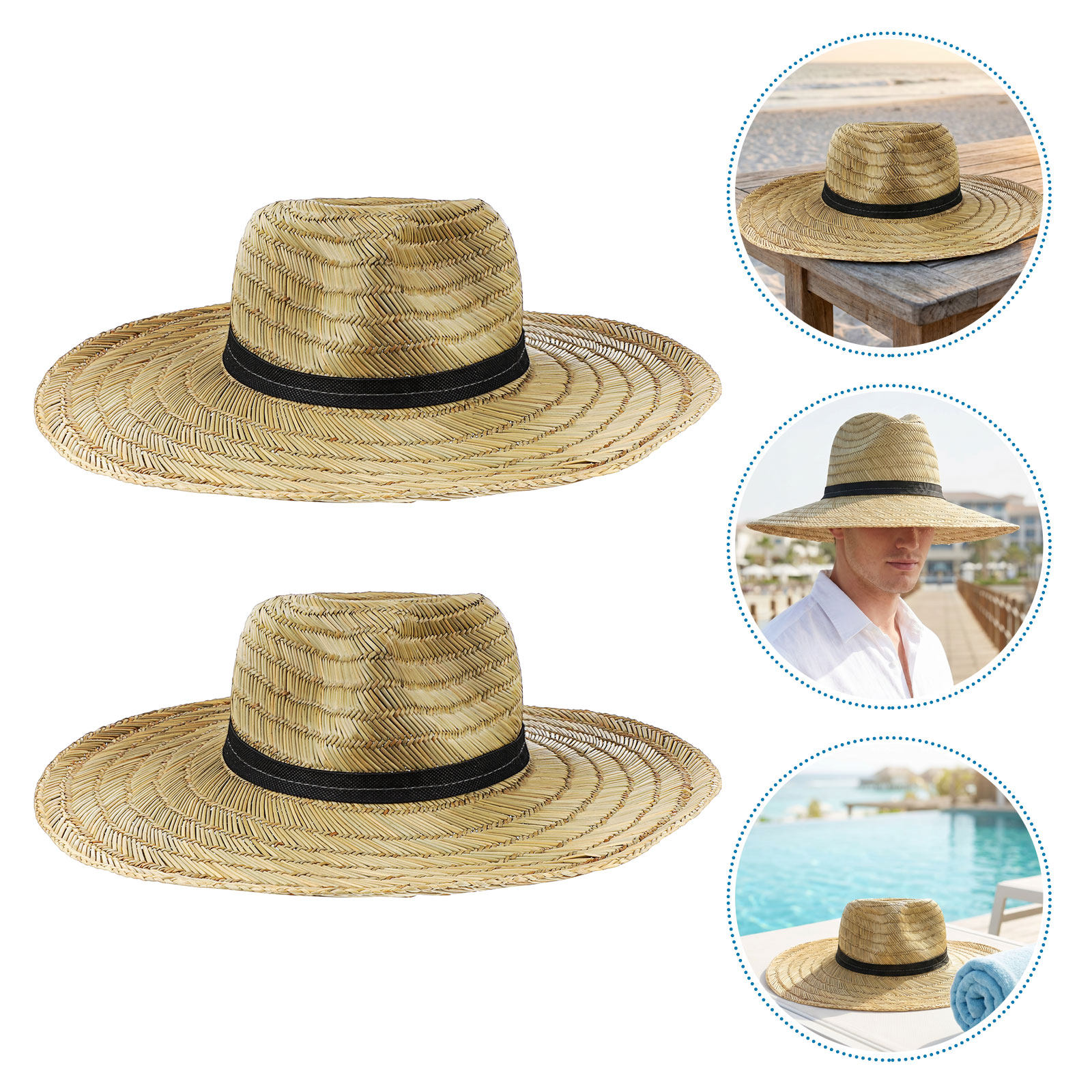 2Pcs Wide Brim Straw Hats Men  - Cowboy Hat Straw recension och pris